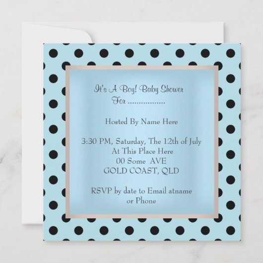Niedlich Boy Baby Dusche Blue White Black Einladung (Rückseite)