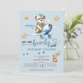 Niedlich Boy Baby Dusche | Teddy Bear Einladung (Stehend Vorderseite)