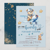 Niedlich Boy Baby Dusche | Teddy Bear Einladung (Vorne/Hinten)