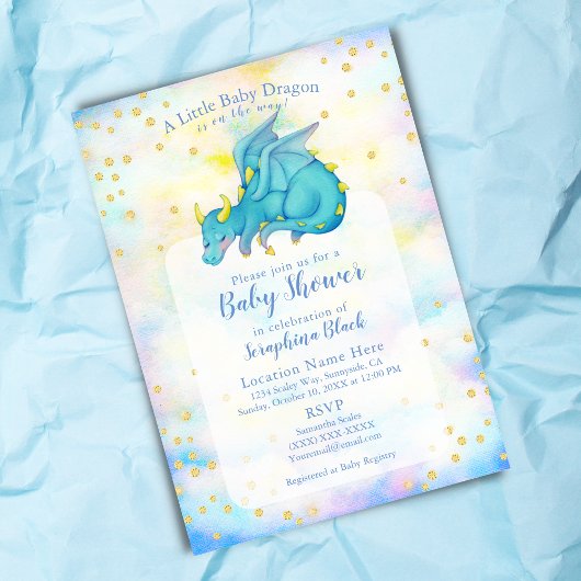 Niedlich Boy Blue Gold Dragon Baby Dusche Einladung