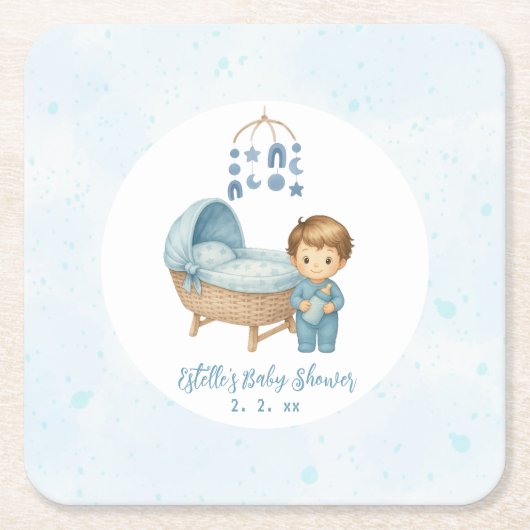 Niedlich Boy Blue Kinderzimmer Baby Dusche Rechteckiger Pappuntersetzer (Vorderseite)