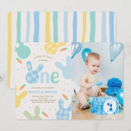 Niedlich Boy Bunny 1. Geburtstag Foto Einladung