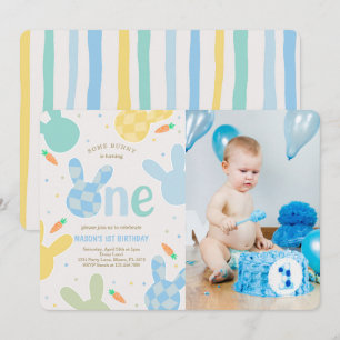 Niedlich Boy Bunny 1. Geburtstag Foto Einladung