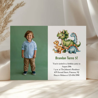 Niedlich Boy Dinosaur Foto Kindergeburtstag Party Einladung