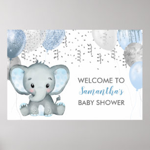 Niedlich Boy Elephant Balloons Babydusche Poster