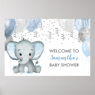 Niedlich Boy Elephant Balloons Babydusche Poster