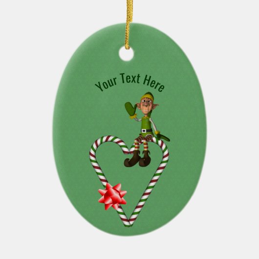 Niedlich Boy Elf Candy Cane Holiday Personalisiert Keramik Ornament (Vorne)