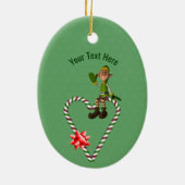 Niedlich Boy Elf Candy Cane Holiday Personalisiert Keramik Ornament (Hinten)