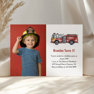 Niedlich Boy Firefighter Foto Kindergeburtstag Par Einladung