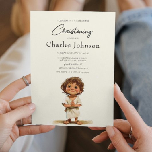 Niedlich Boy Illustration Boy Son Christening Einladung
