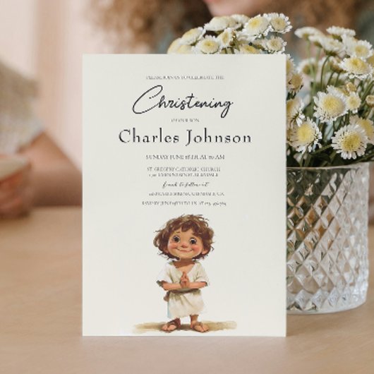Niedlich Boy Illustration Boy Son Christening Einladung