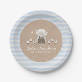 Niedlich Boy Lamb Blue Kraft Babydusche Pappteller