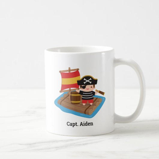 Niedlich Boy Pirate Captain Wood Raft Kids Name Kaffeetasse (Rechts)