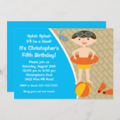 NIEDLICH Boy Pool Party Geburtstag Einladung (Vorne/Hinten)