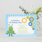 Niedlich Boy Robot Geburtstagsparty Einladung (Stehend Vorderseite)