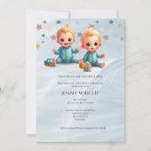 Niedlich Boy Twins Kinderdusche Einladung (Vorderseite)