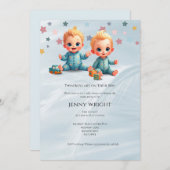 Niedlich Boy Twins Kinderdusche Einladung (Vorne/Hinten)