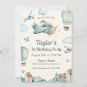 Niedlich Boy's Airplane Thema 1. Geburtstag Party Einladung (Vorderseite)