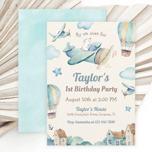 Niedlich Boy's Airplane Thema 1. Geburtstag Party Einladung