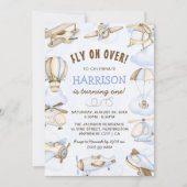 Niedlich Boy's Airplane Thema 1. Geburtstag Party Einladung (Vorderseite)