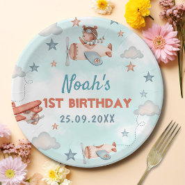 Niedlich Boy's Airplane Thema 1. Geburtstag Party Pappteller