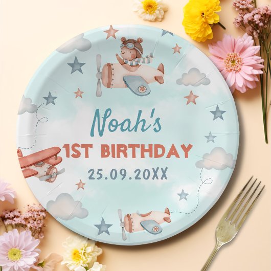 Niedlich Boy's Airplane Thema 1. Geburtstag Party Pappteller