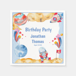 Niedlich Boys Blue Red Outerspace Astronaut Planet Serviette