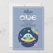 Niedlich Boys Blue Space Alien Galaxy 1. Geburtsta Einladung (Vorderseite)