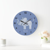 Niedlich Boy's Blue Watercolor Elephant Safari Kin Große Wanduhr (Zuhause)