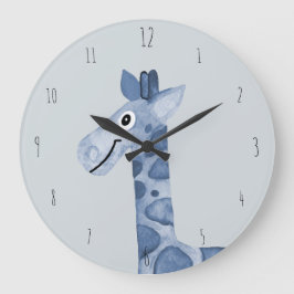Niedlich Boy's Blue Watercolor Giraffe Safari Kind Große Wanduhr