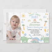 Niedlich Boys Foto Party wie Dinosaur 1. Geburtsta Einladung (Vorderseite)