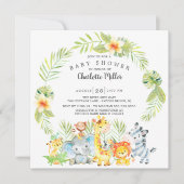 Niedlich Boys Jungle Animals Kinderdusche Einladung (Vorderseite)