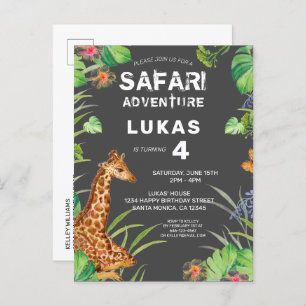 Niedlich Boys Jungle Safari Giraffe Geburtstag Einladungspostkarte