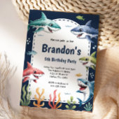 Niedlich Boys Watercolor Shark Birthday Party Einladung