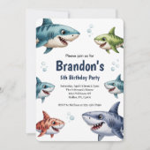 Niedlich Boys Watercolor Shark Birthday Party Einladung (Vorderseite)