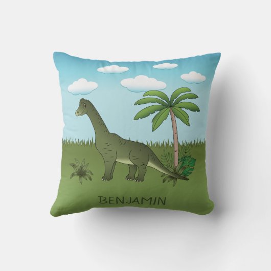 Niedlich Brachiosaurus Dinosaur Blue Sky Individue Kissen (Rückseite)