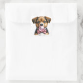 Niedlich-braune Puppy-Pink-Bow-Krawatte blasen Blu Quadratischer Aufkleber (Tasche)