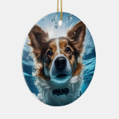 Niedlich-Brauner Weißer Hund Unterwasser-schwimmen Keramik Ornament (Rechts)