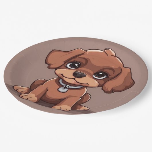 Niedlich-brauner Welpe Pappteller (Schrägansicht)
