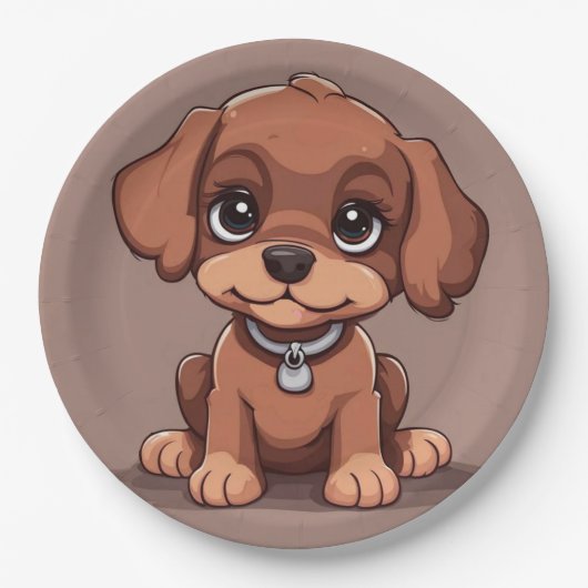 Niedlich-brauner Welpe Pappteller (Vorderseite)