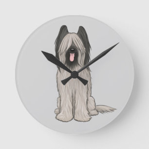 Niedlich Briard Cartoon Dog Runde Wanduhr