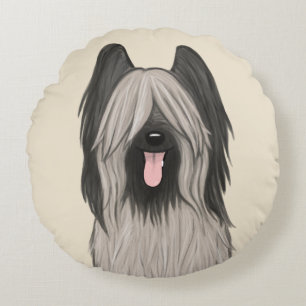 Niedlich Briard Cartoon Dog Rundes Kissen