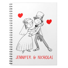 Niedlich Bride Groom Red White Wedding Cartoon Bri Notizblock