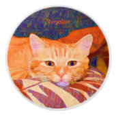 Niedlich Bright Orange Tabby Cat Keramikknauf (Vorderseite)