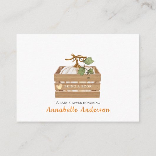 Niedlich bringen Sie ein Buch Pumpkin Baby Shower Begleitkarte (Rückseite)