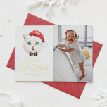 Niedlich British Shorthair Cat Santa Foto Weihnach Folien Feiertagskarte<br><div class="desc">Frohe Weihnachten! Versenden Sie Weihnachten mit einer Weihnachtskarte zum Katzenthema an Familie und Freunde. Es zeigt eine Aquarellillustrierung einer niedlichen britischen Kurzhaarkatze mit Weihnachtsmannmütze und Tartan-Bug-Krawatte. Personalisieren Sie diese,  indem Sie ein Foto,  einen Namen und andere Details hinzufügen. Diese Weihnachtskarte aus Gold ist perfekt für Katzenliebhaber und Haustierbesitzer.</div>