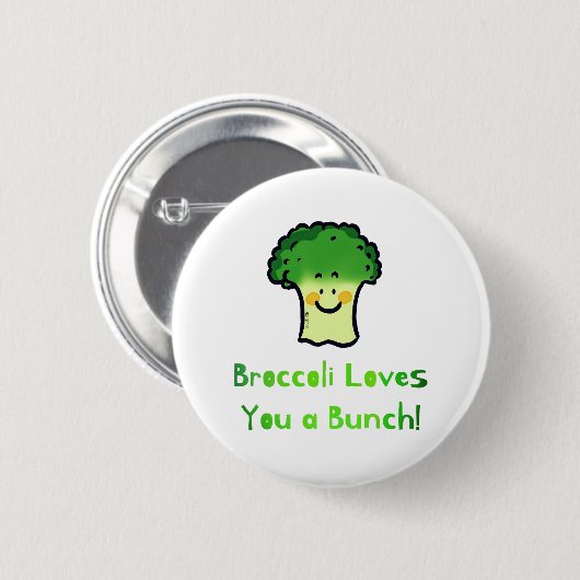 Niedlich Broccoli Pun Cartoon Design Button (Vorne & Hinten)
