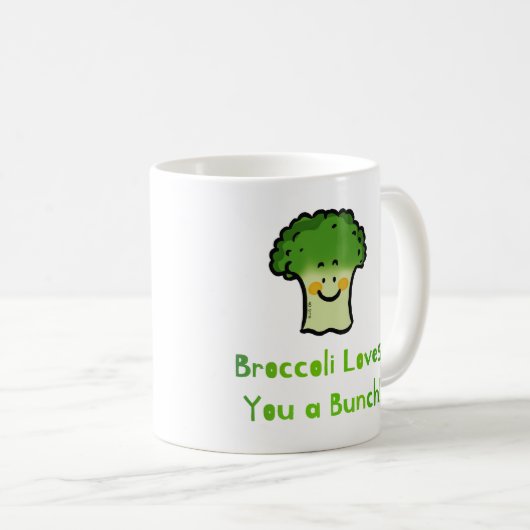 Niedlich Broccoli Pun Cartoon Design Kaffeetasse (VorderseiteRechts)