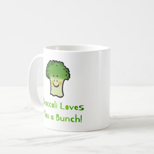 Niedlich Broccoli Pun Cartoon Design Kaffeetasse (Vorderseite Links)