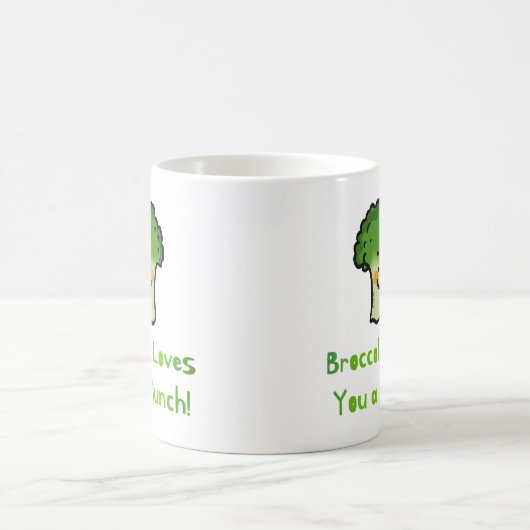 Niedlich Broccoli Pun Cartoon Design Kaffeetasse (Mittel)
